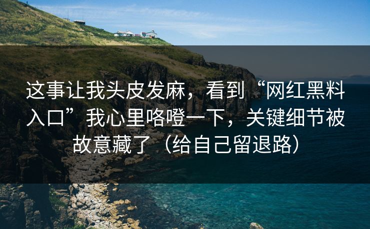 这事让我头皮发麻，看到“网红黑料入口”我心里咯噔一下，关键细节被故意藏了（给自己留退路）